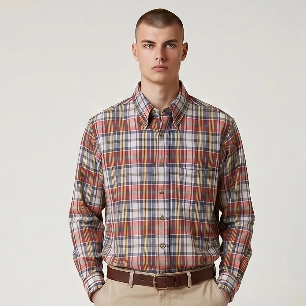 Pendleton Shirt Men's Gray Red Medium Plaid Madras Oceanside Button Down